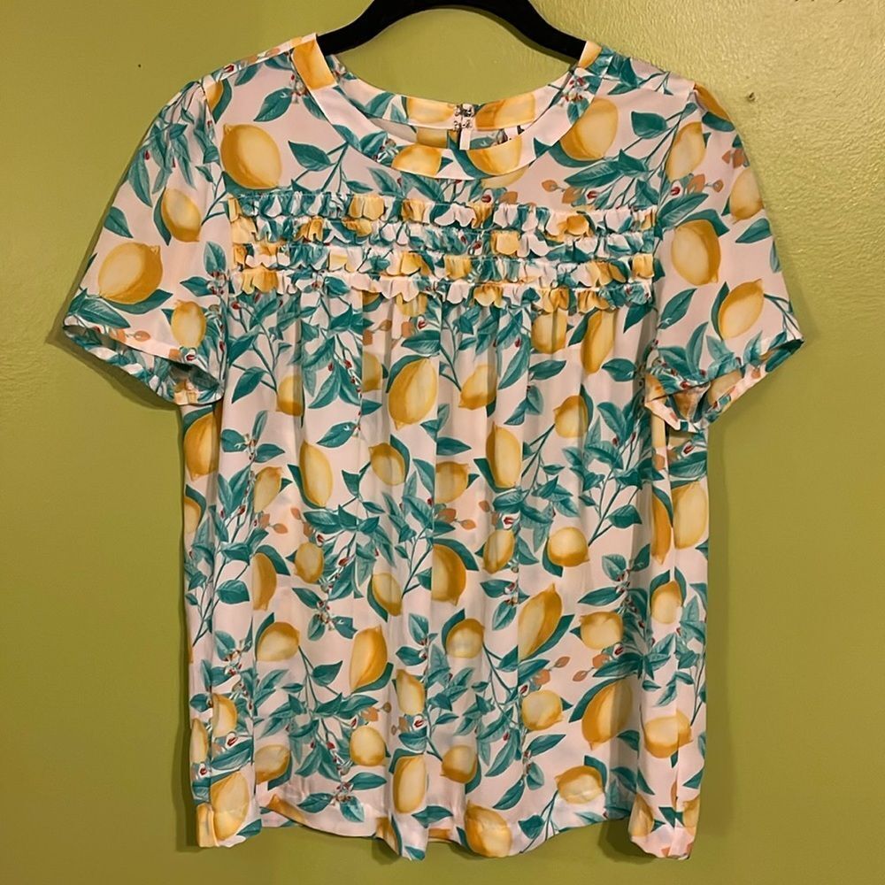 Elle Multicolor Lemon Print Top Blouse Size M